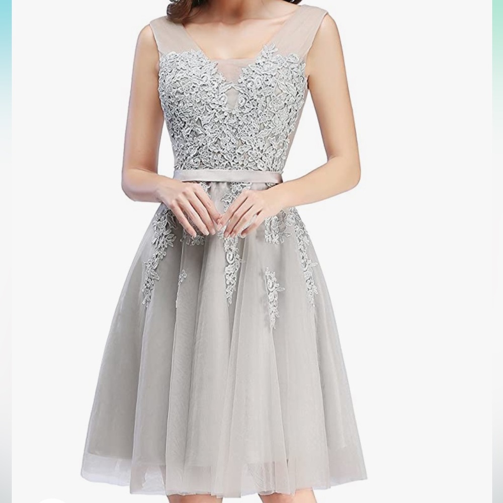 NWT Silver tulle and lace dress lace up back bridal homecoming prom